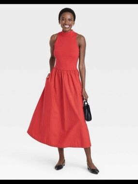 A New Day High-Neck Red Midi Dress Size S